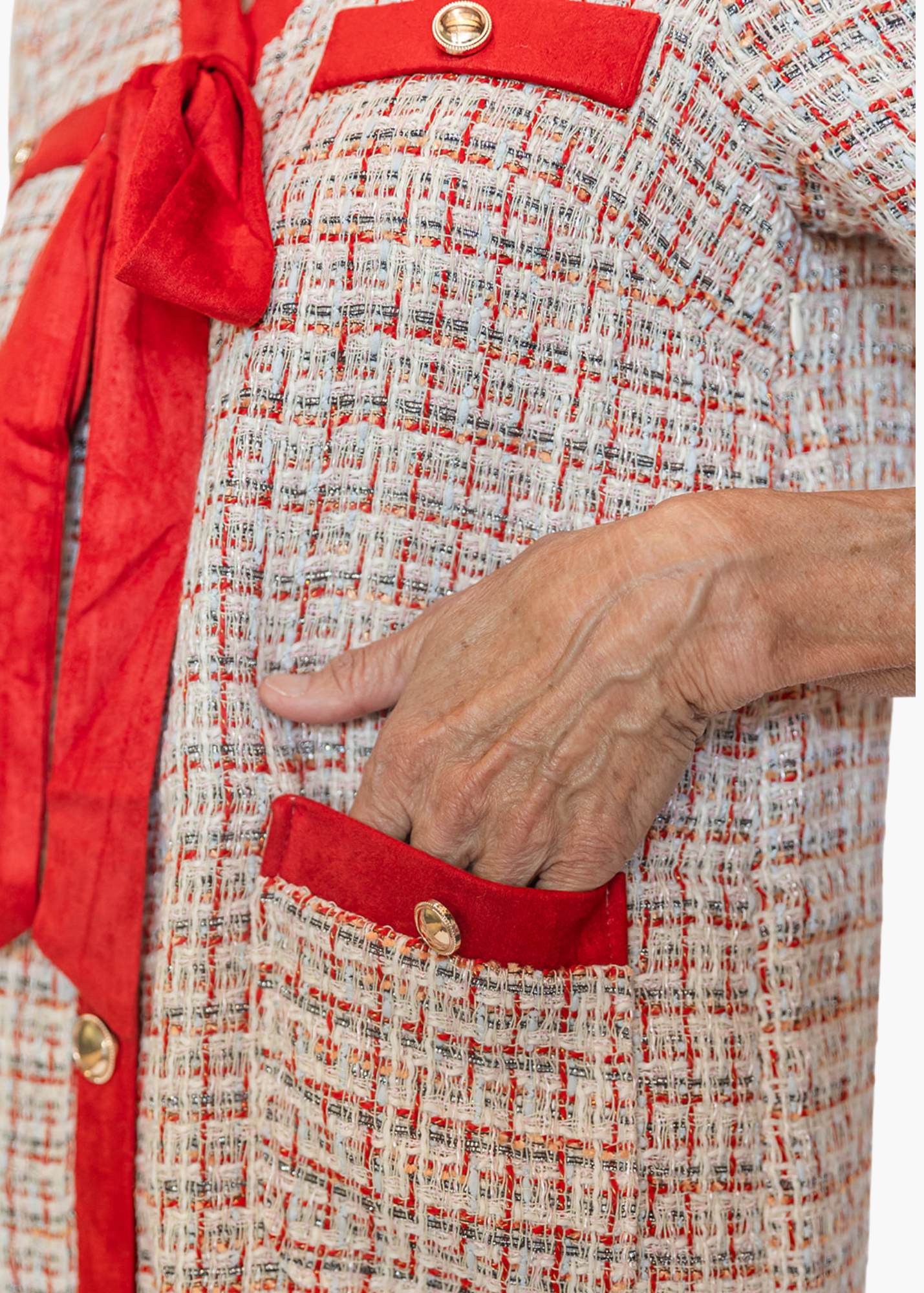 Bow Tweed Mini Dress in Red