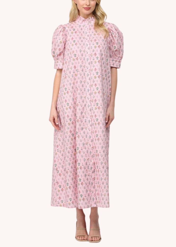 Eliza Cotton Midi Dress in Light Pink