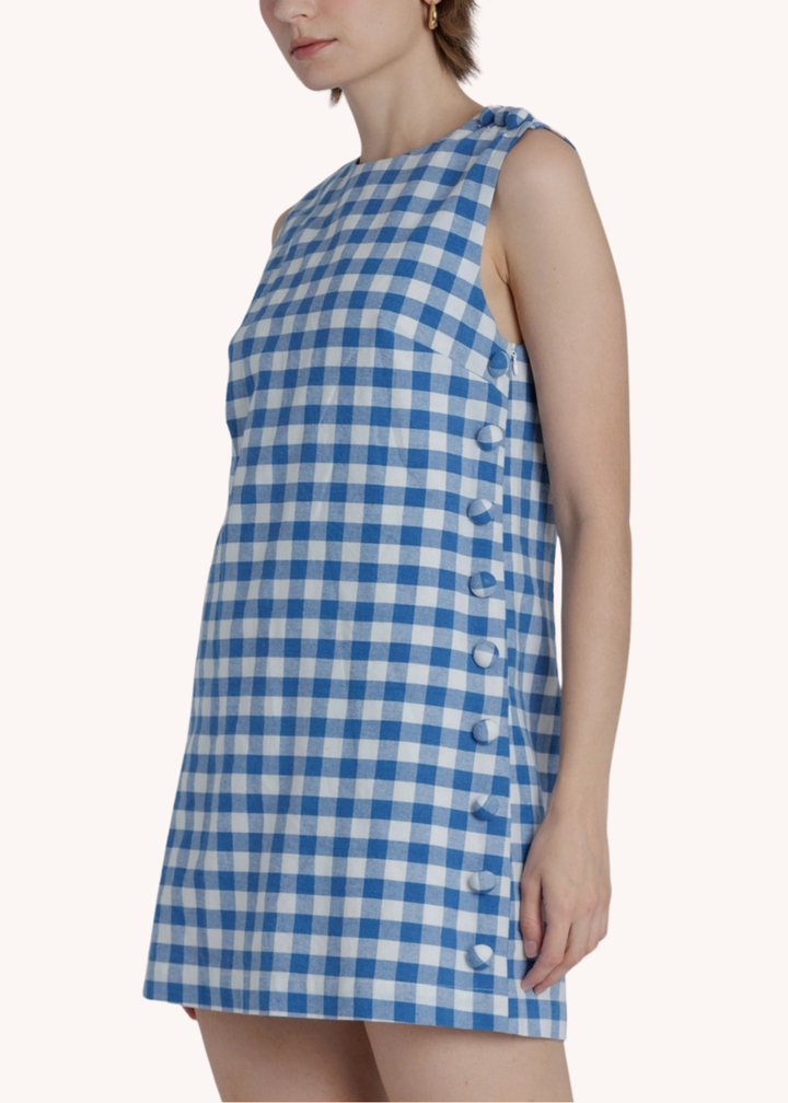 Sadie Mini Shift Dress in Blue Gingham