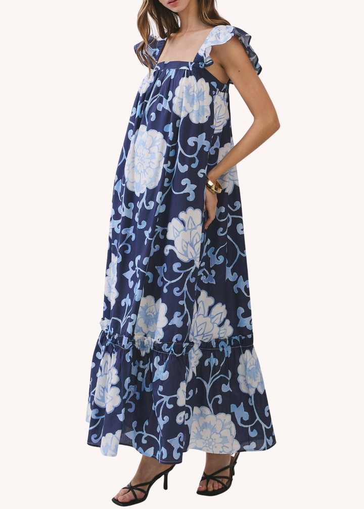 Millie Floral Print Ruffle Sleeve Maxi Dress
