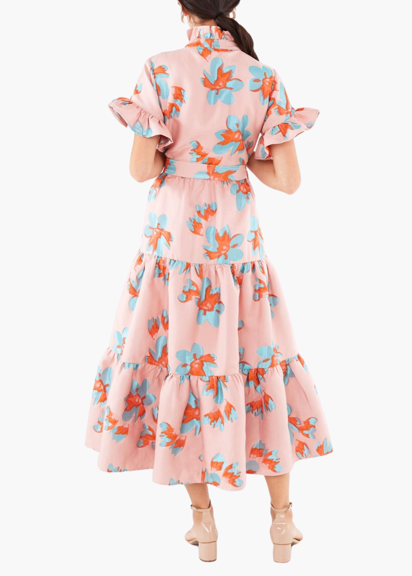 Sadie Maxi Dress in Pink Plumeria Jacquard