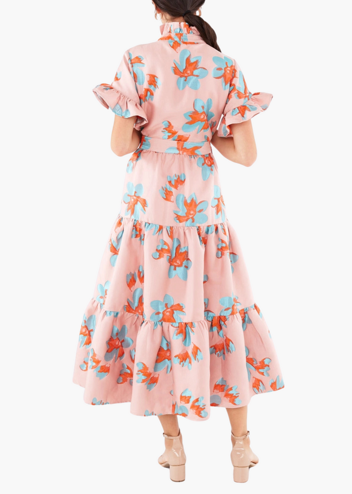 Sadie Maxi Dress in Pink Plumeria Jacquard