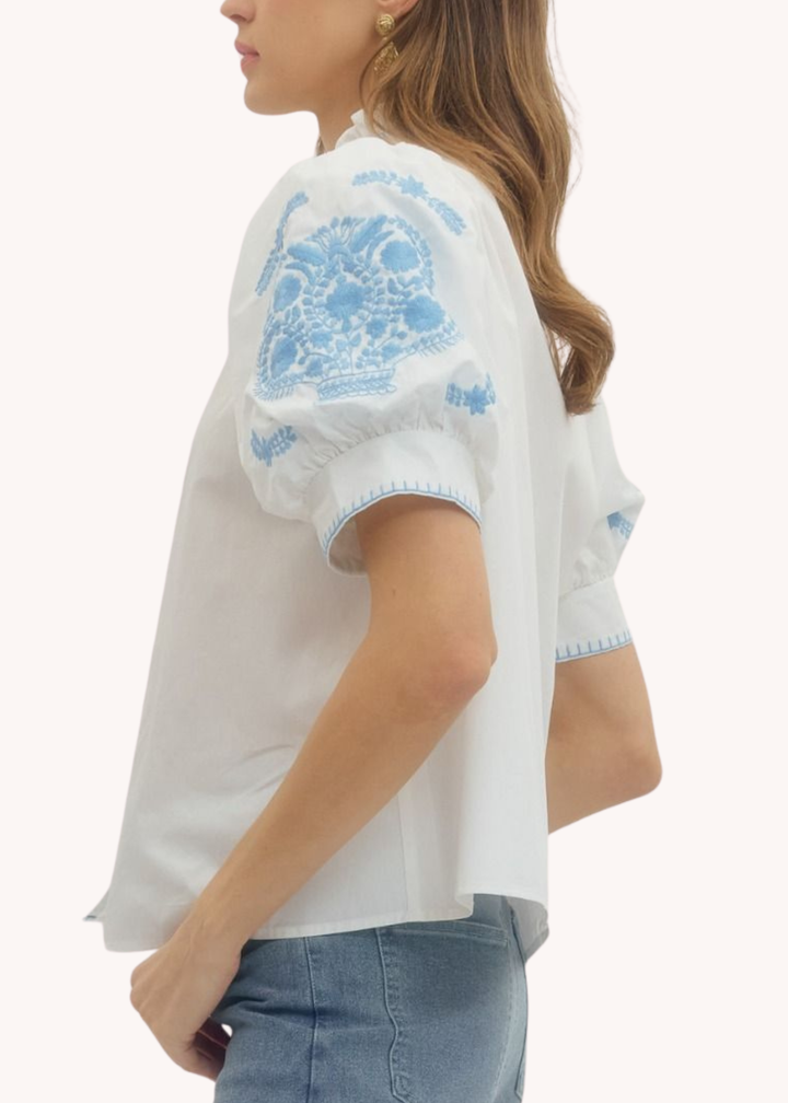 Eloise Embroidered Puff Sleeve Top