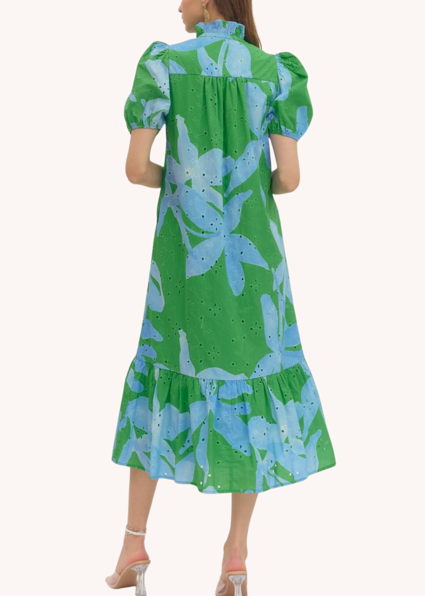 Botanical Cotton Midi Dress in Green