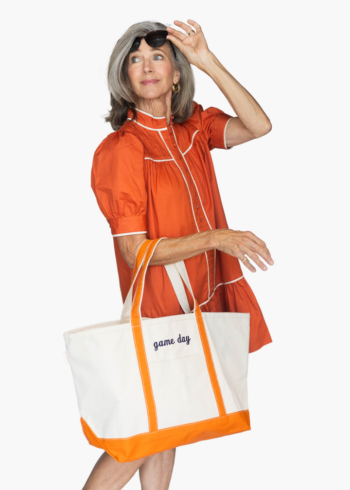 Large Game Day Boat Tote in Orange and Navy