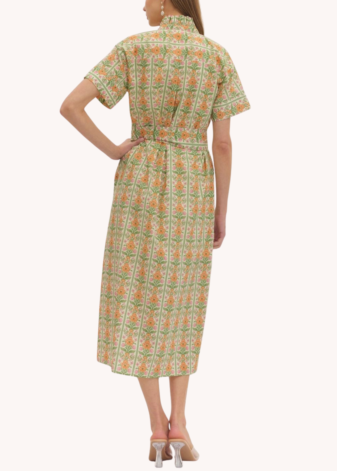 Hallie Midi Shirt Dress in Orange