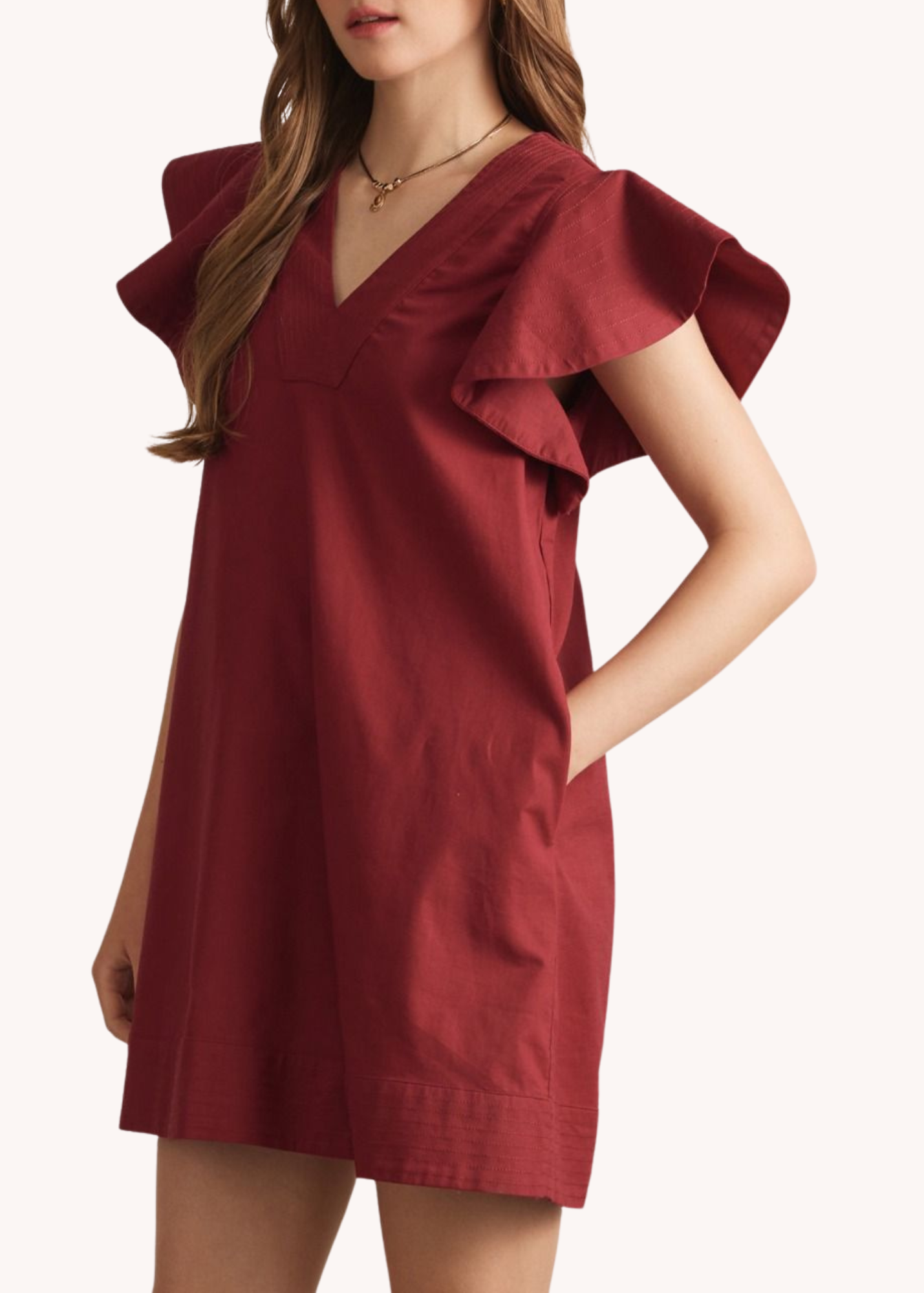 Lola Flutter Sleeve Dress in Burgundy
