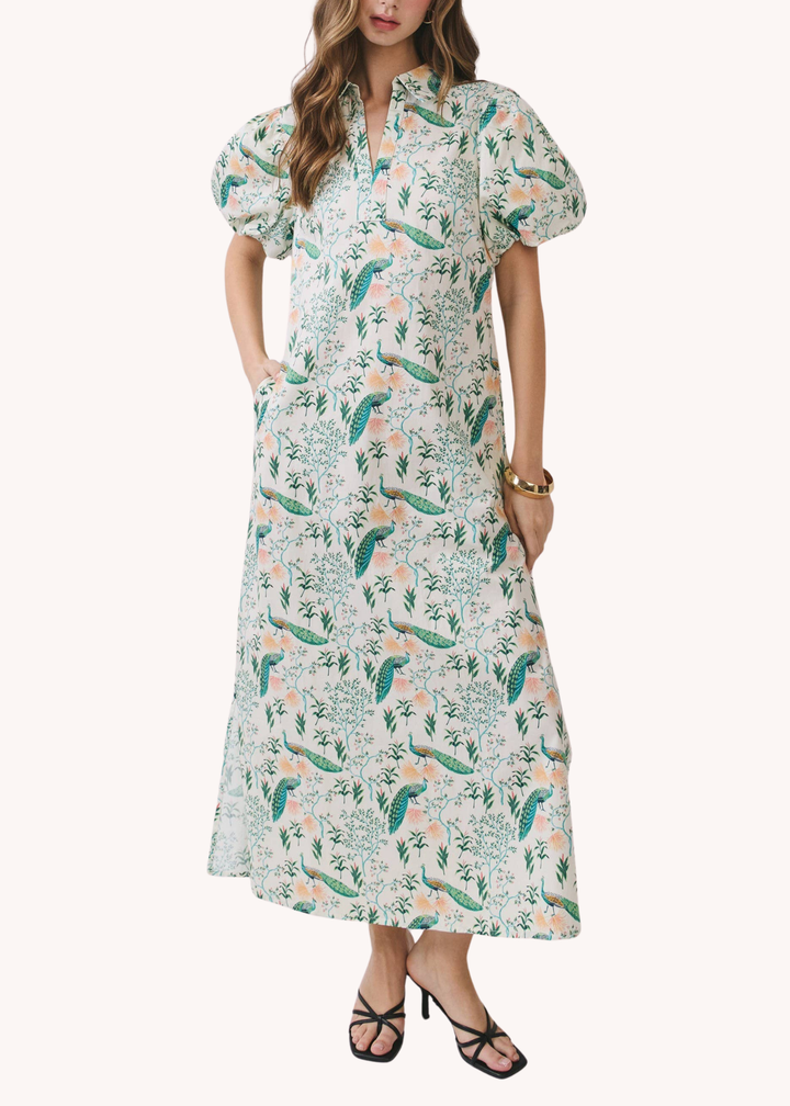 Peacock Cotton Midi Dress