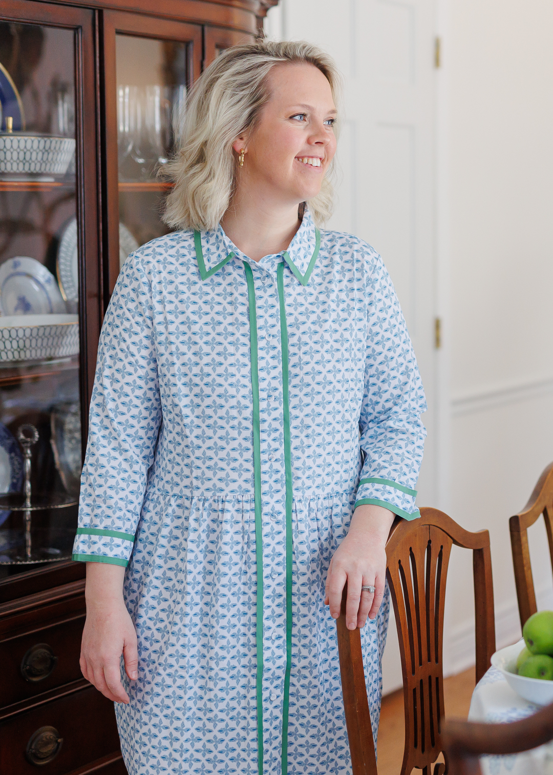 Elaine Mini Shirt Dress in Posey Pool