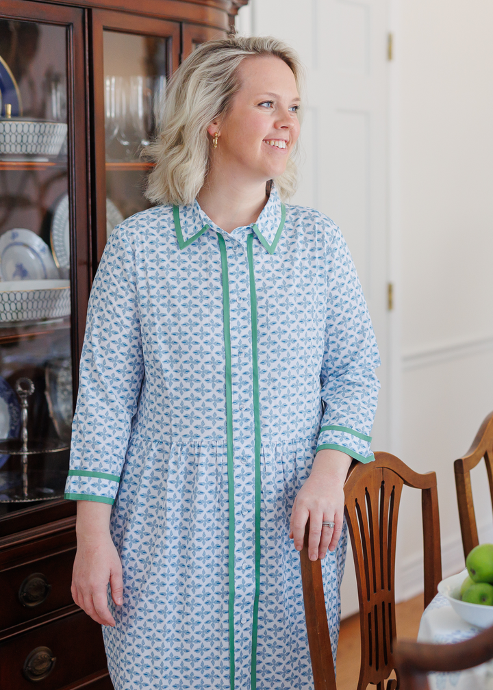 Elaine Mini Shirt Dress in Posey Pool