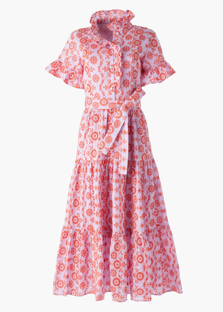 Sadie Maxi Dress in Lavender Coral Eyelet