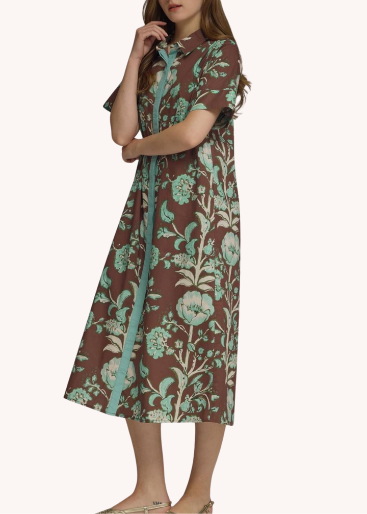 Lydia Cotton Midi Dress in Chocolate