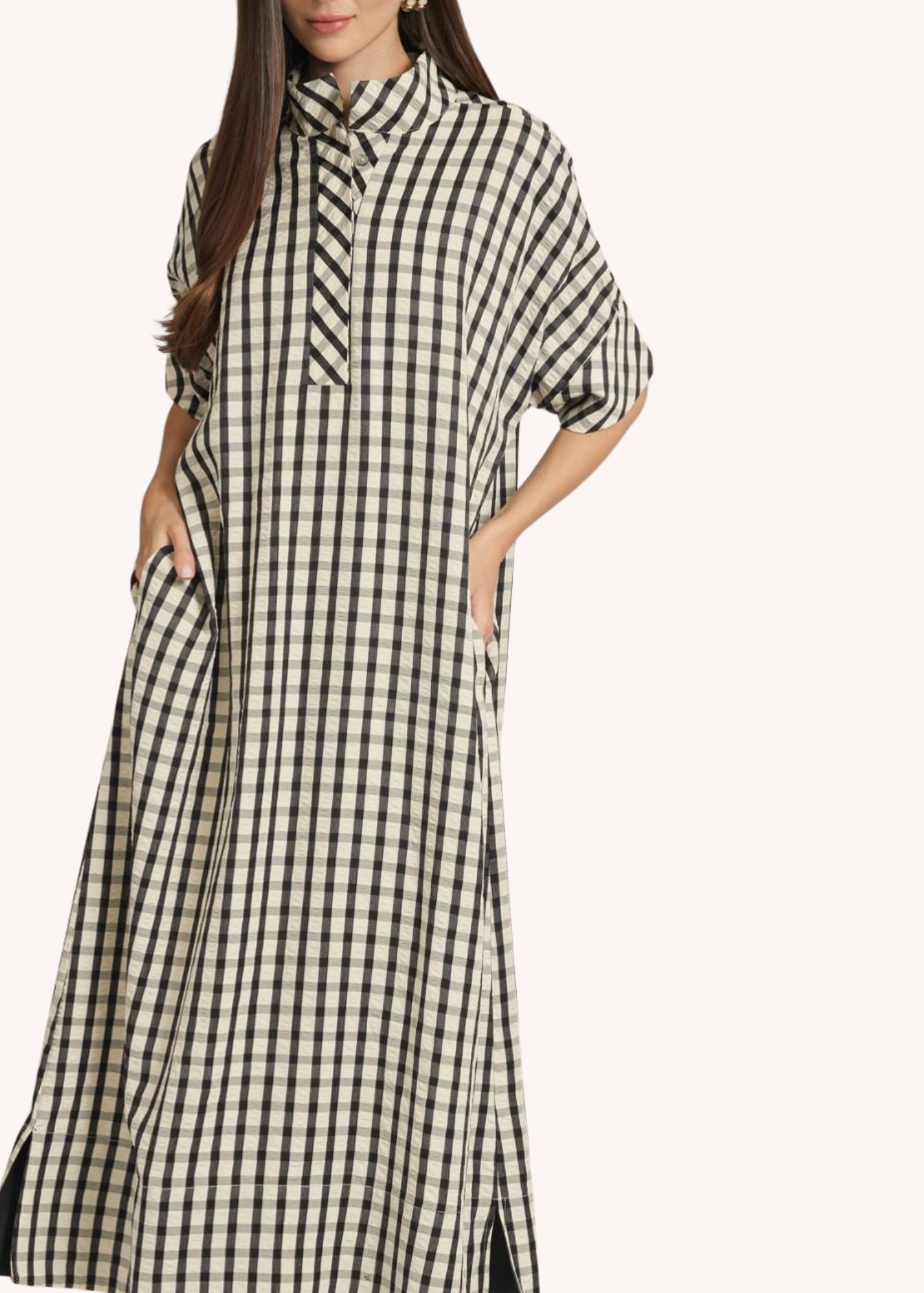 Gingham Kaftan in Black