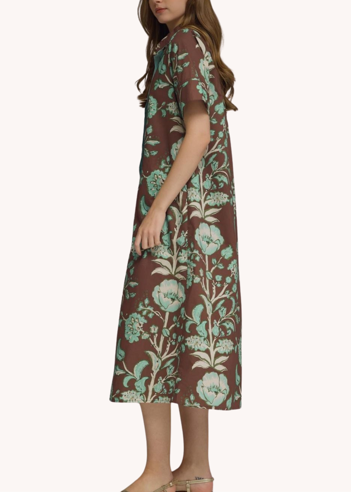 Lydia Cotton Midi Dress in Chocolate