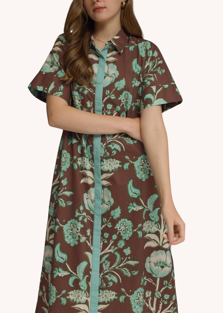 Lydia Cotton Midi Dress in Chocolate