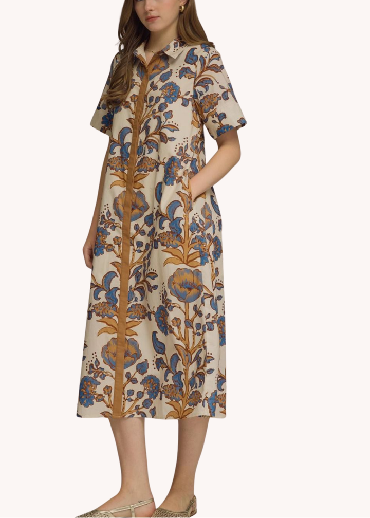 Lydia Cotton Midi Dress in Ecru