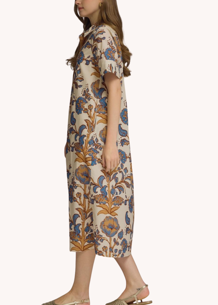 Lydia Cotton Midi Dress in Ecru