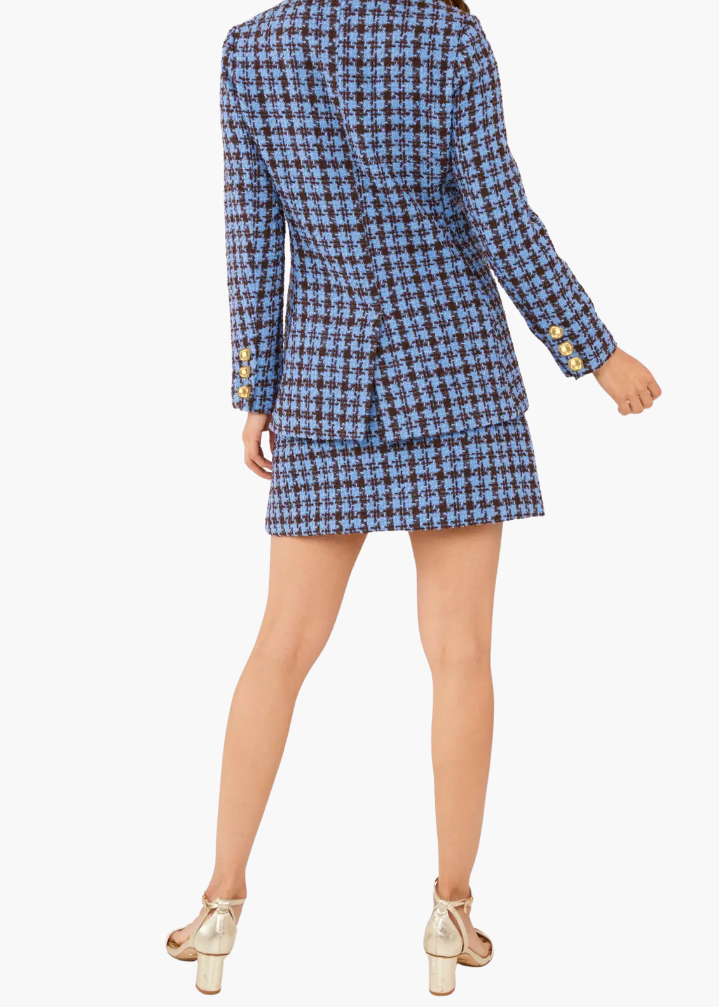 Jessica Skirt Blue and Brown Houndstooth Tweed