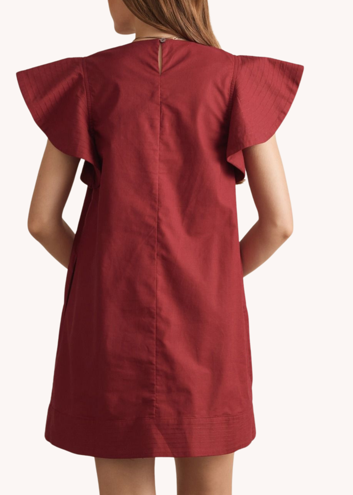 Lola Flutter Sleeve Dress in Burgundy