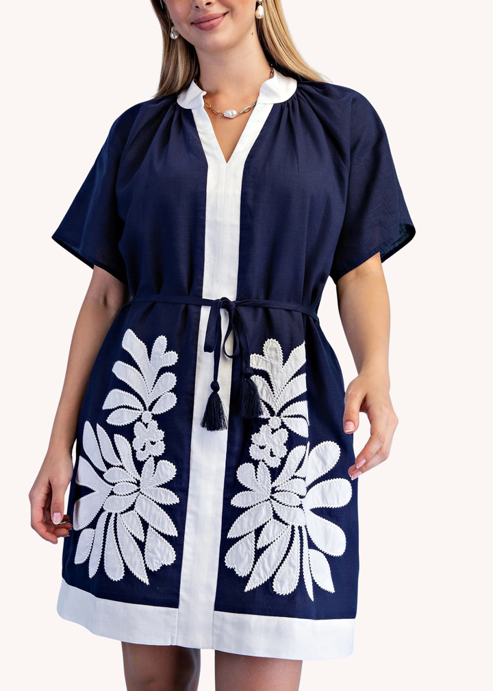 Sawyer Belted Kaftan in Navy