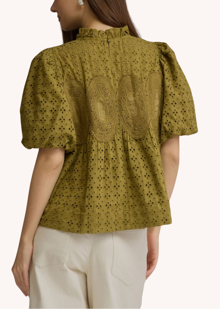 Ophelia Eyelet Top in Olive