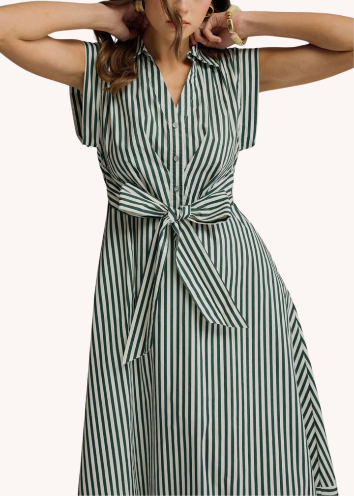 Callahan Cotton Midi Shirt Dress in Hunter Green
