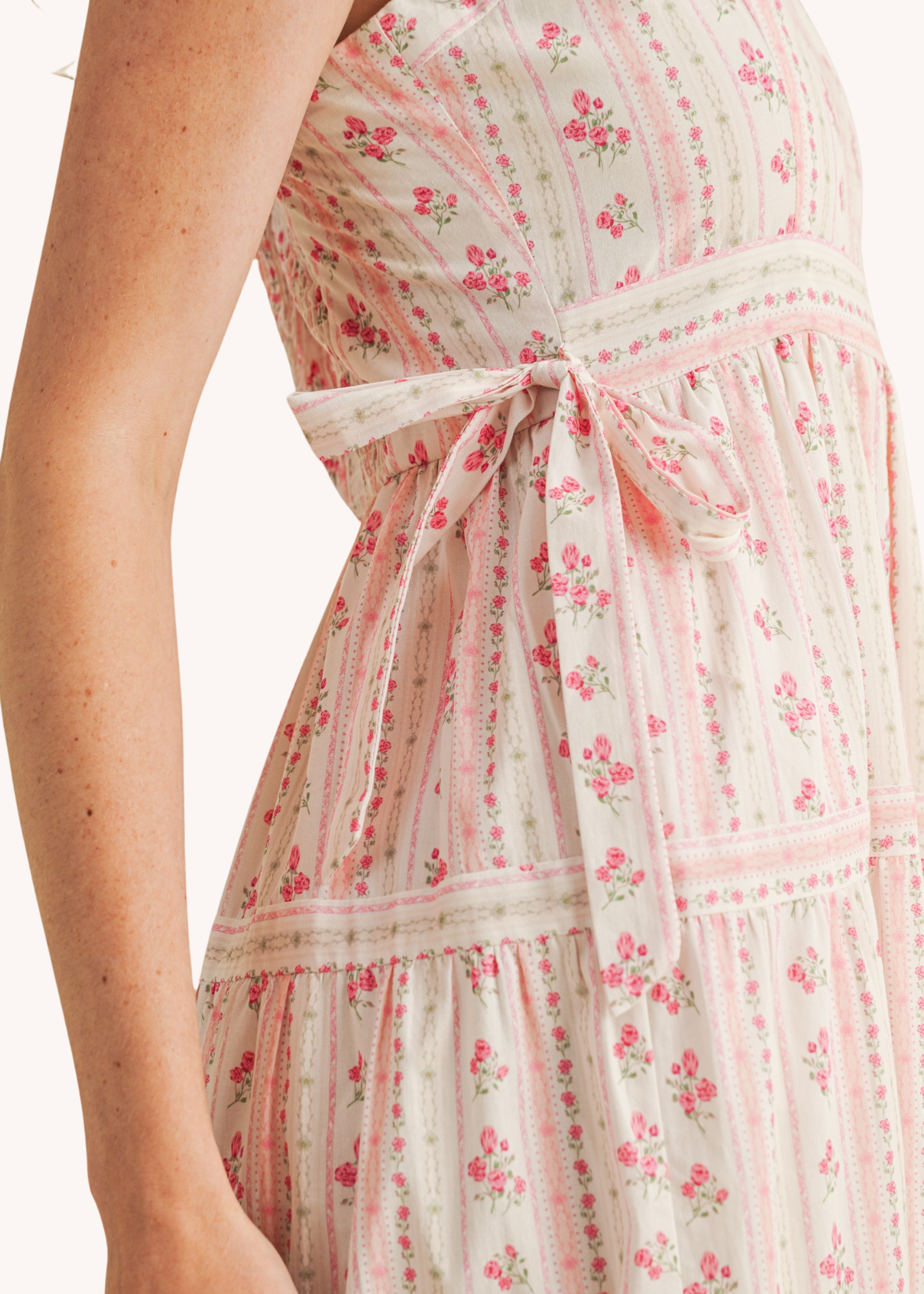 Julieth Midi Dress in Ivory Pink Floral
