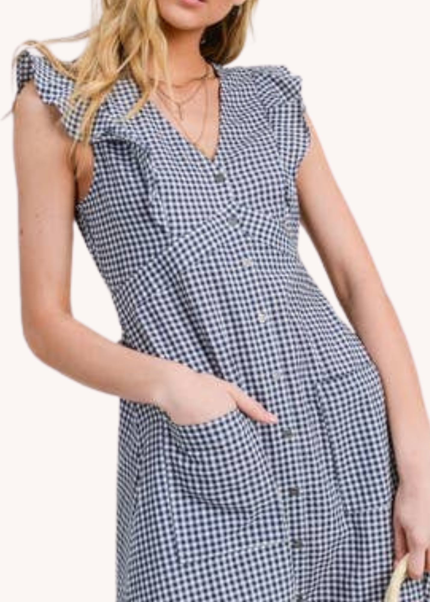 Marie Cotton Midi Dress in Navy Gingham
