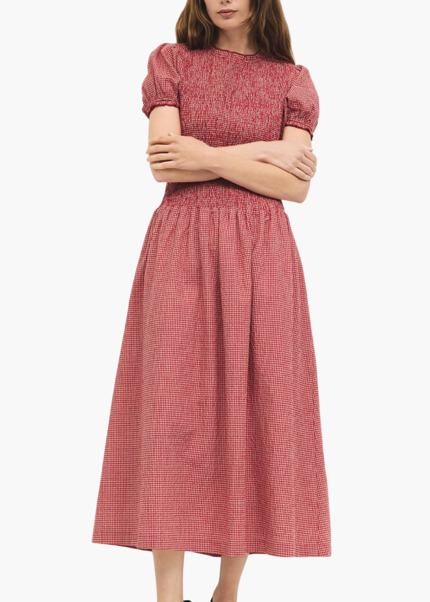 Gisele Smocked Midi Dress in Red
