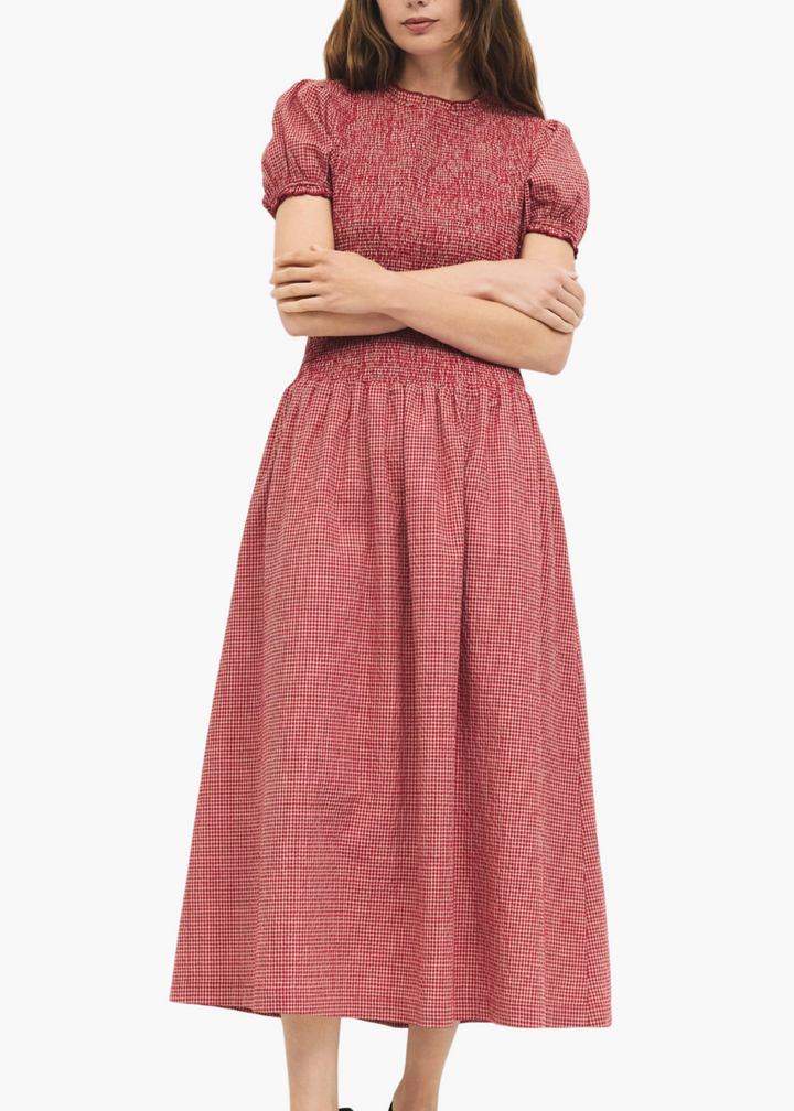 Gisele Smocked Midi Dress in Red