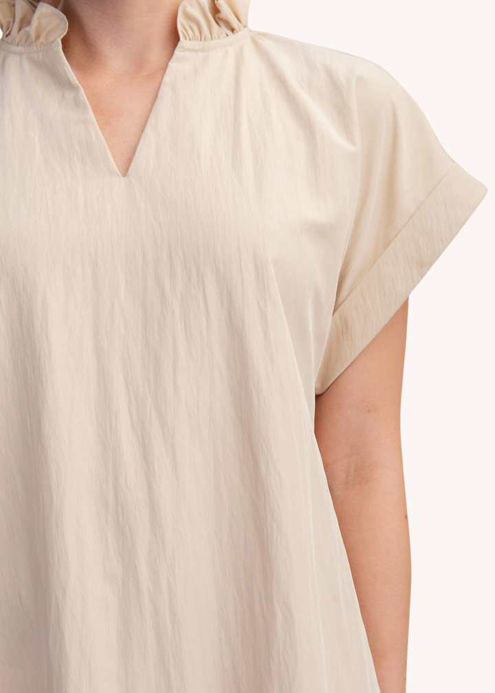 Ruffle Neck Relaxed Midi Dress in Tan