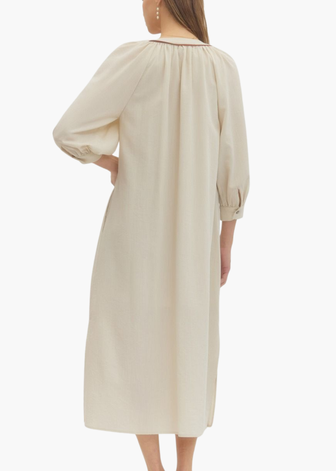 Katy Blockprint Dress in Ecru