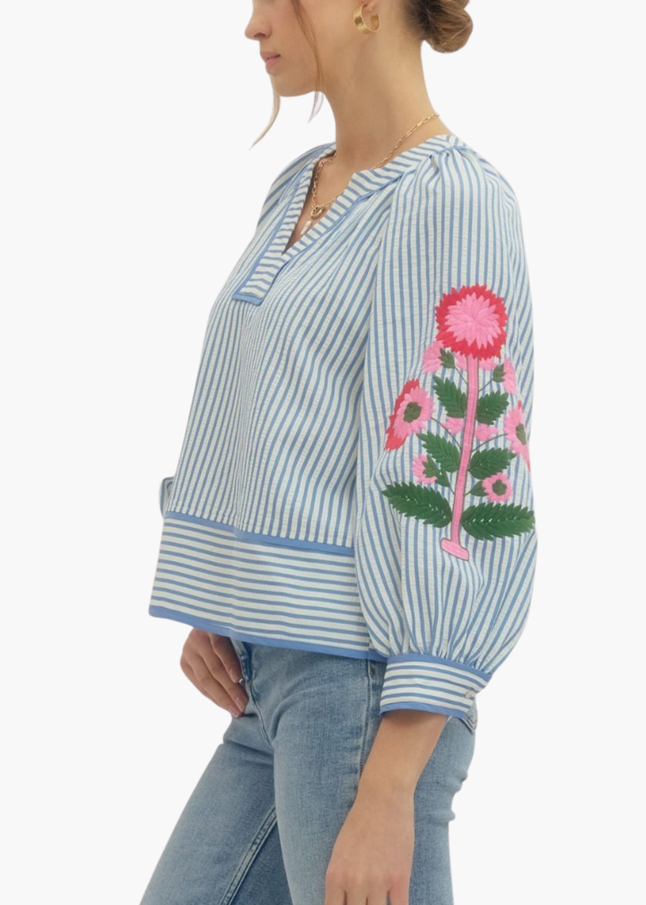 Jaipur Floral Top in Blue