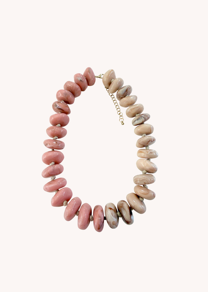 Delray Chunky Beaded Necklace in Pink Tan Mix