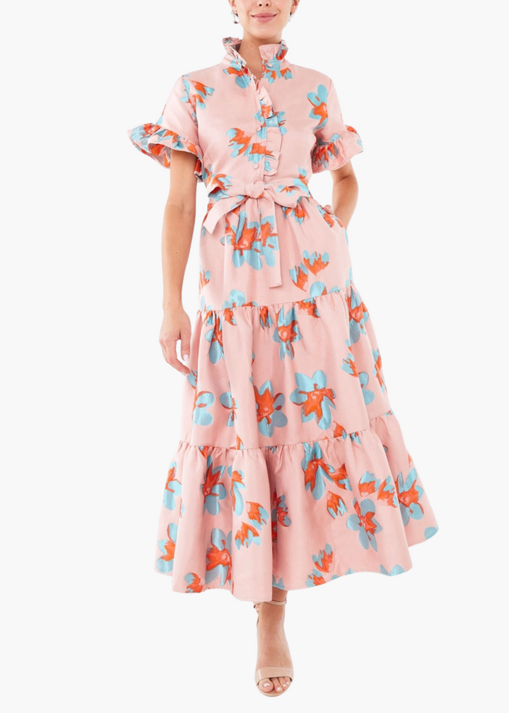Sadie Maxi Dress in Pink Plumeria Jacquard