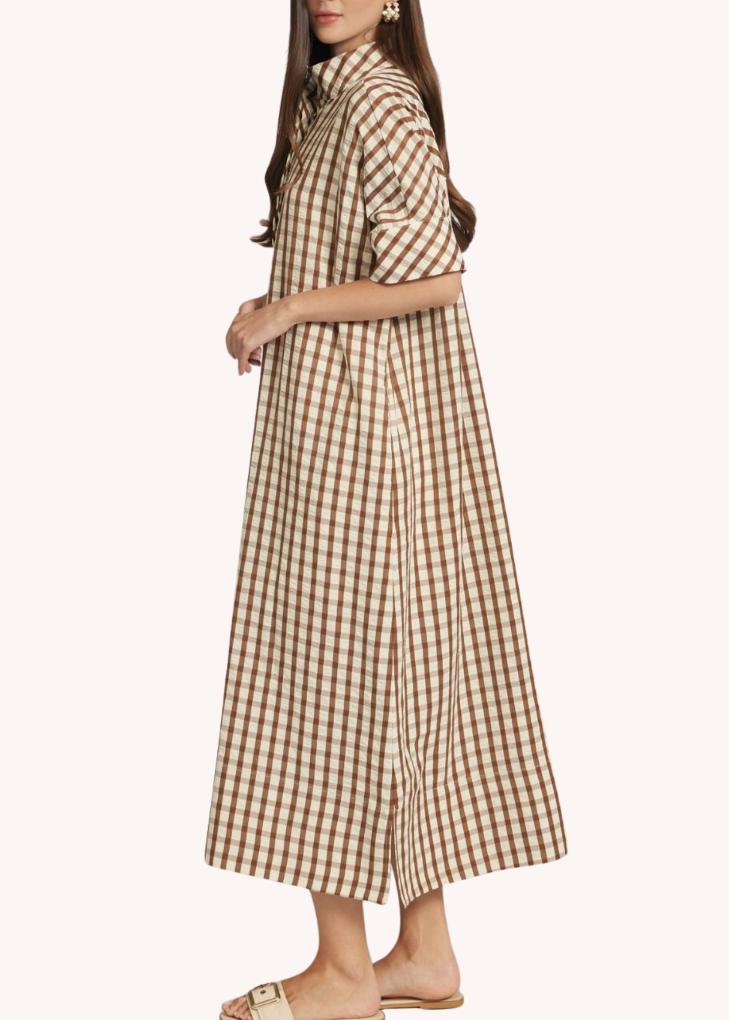 Gingham Kaftan in Brown
