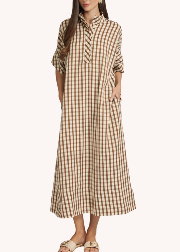 Gingham Kaftan in Brown