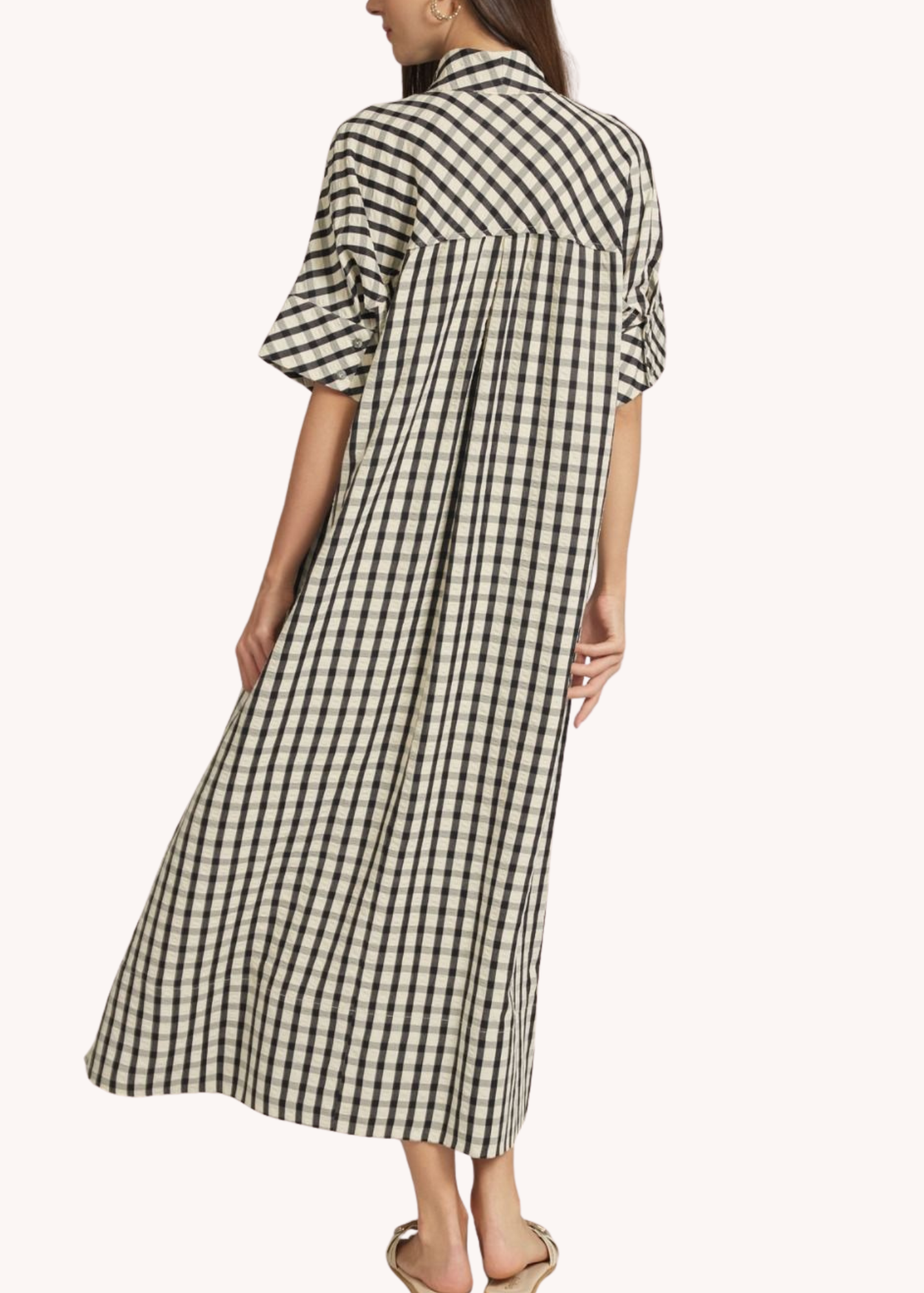 Gingham Kaftan in Navy