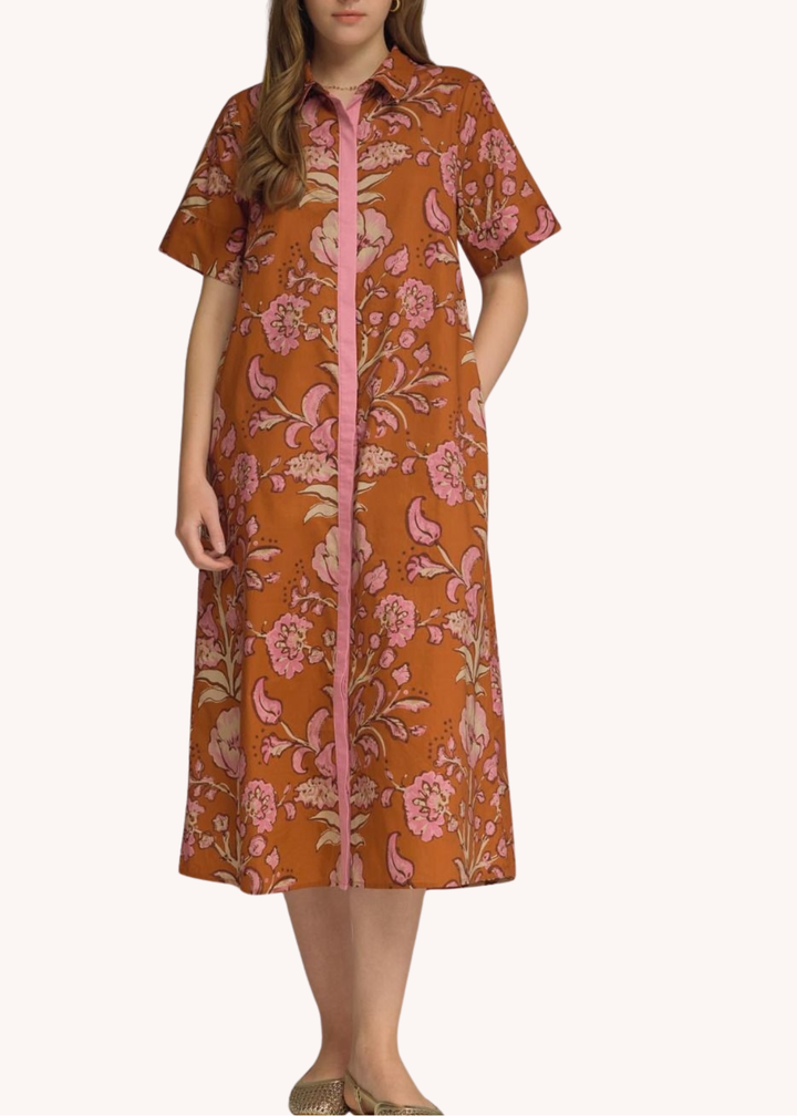 Lydia Cotton Midi Dress in Rust