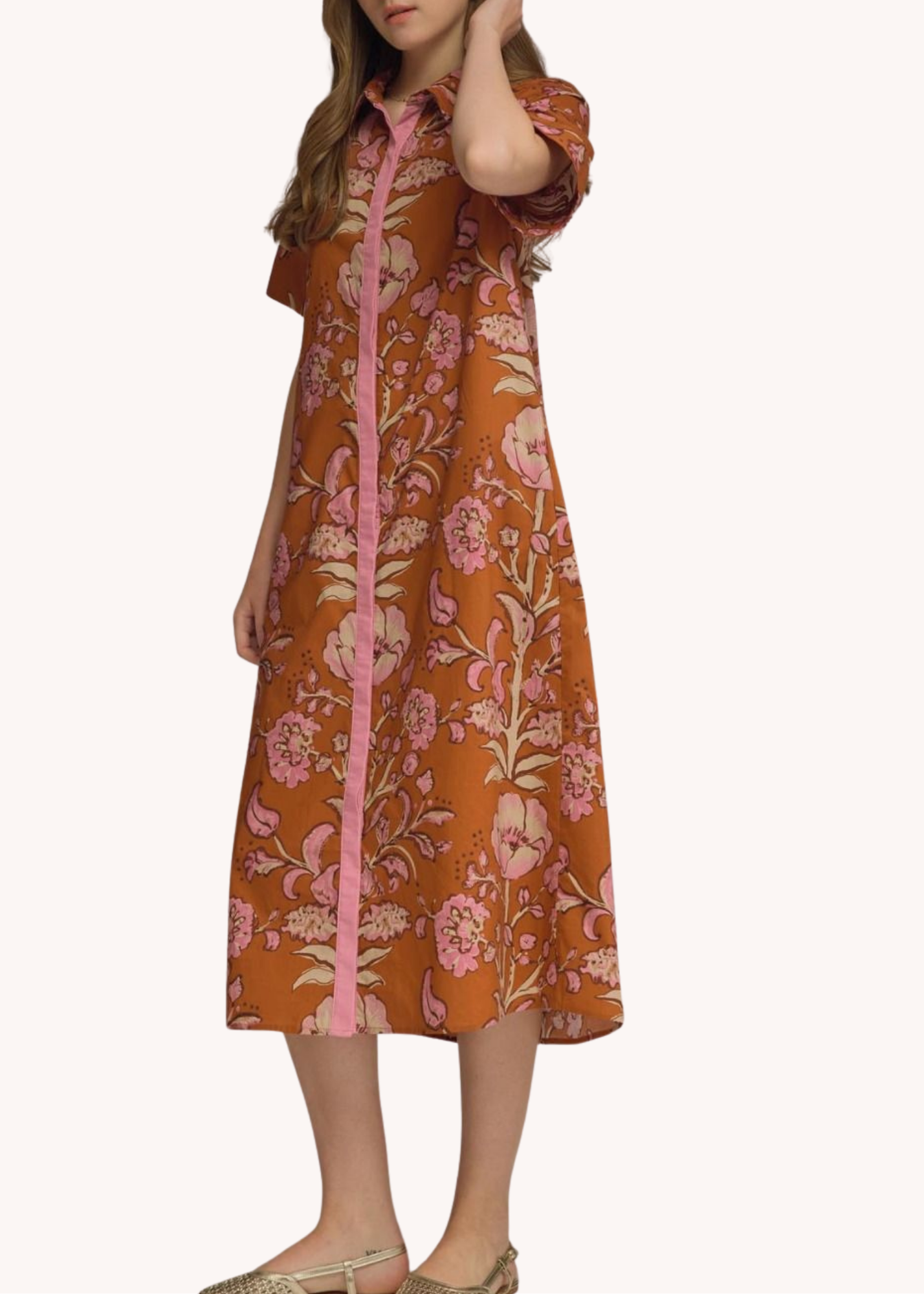 Lydia Cotton Midi Dress in Rust