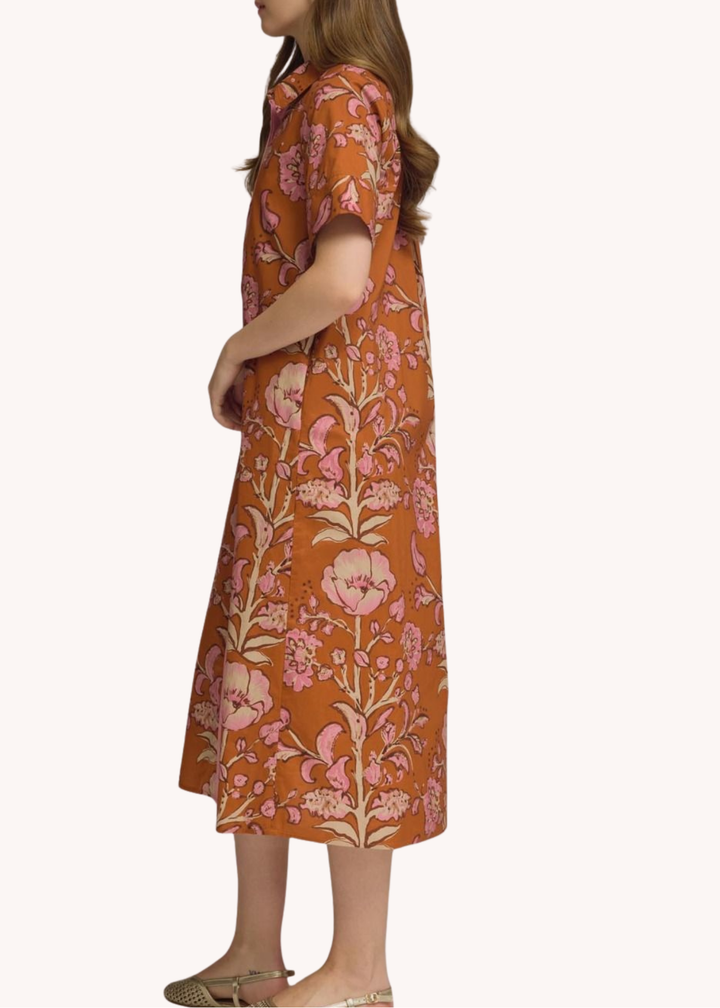 Lydia Cotton Midi Dress in Rust