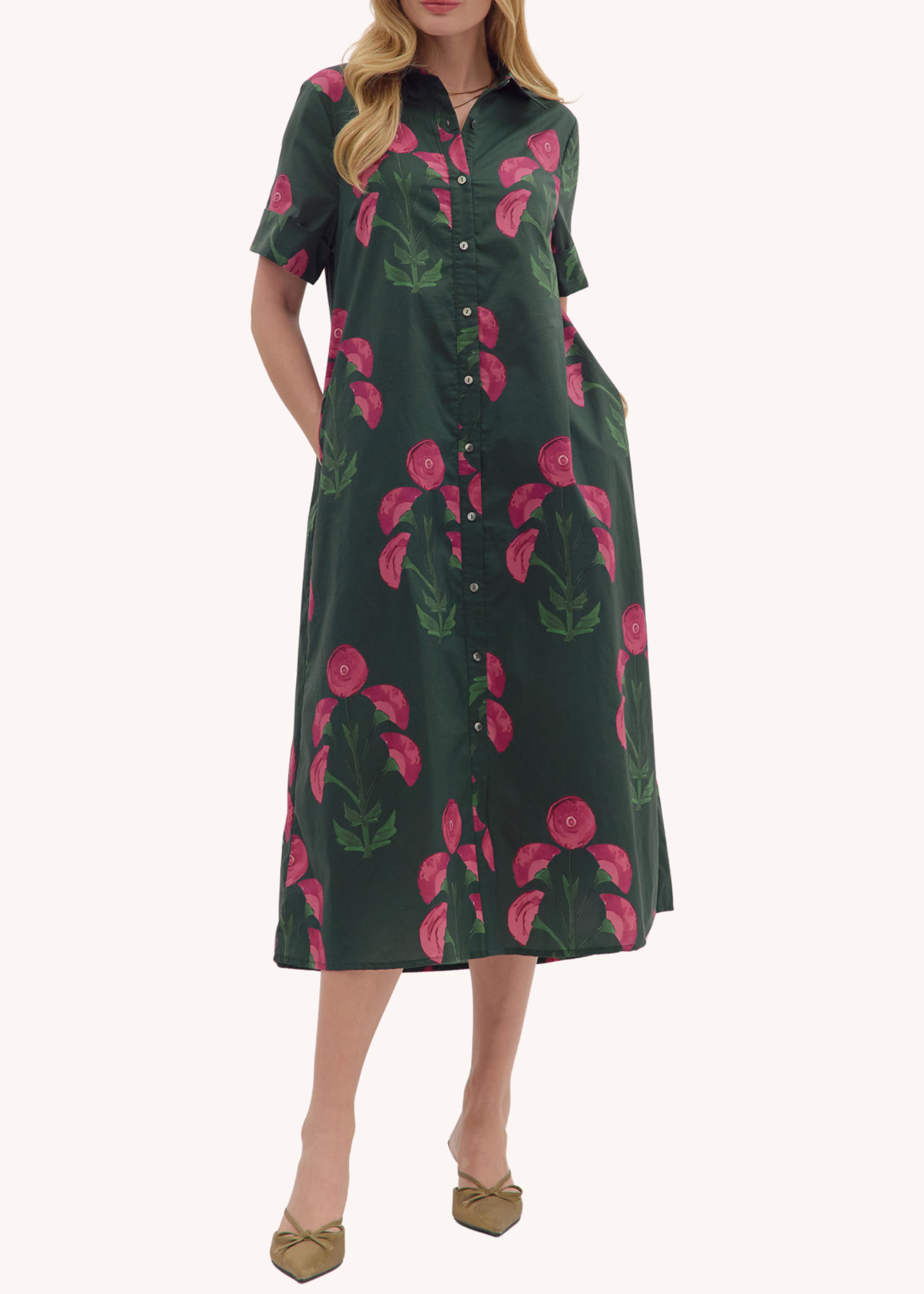 Lori Midi Dress in Hunter Green