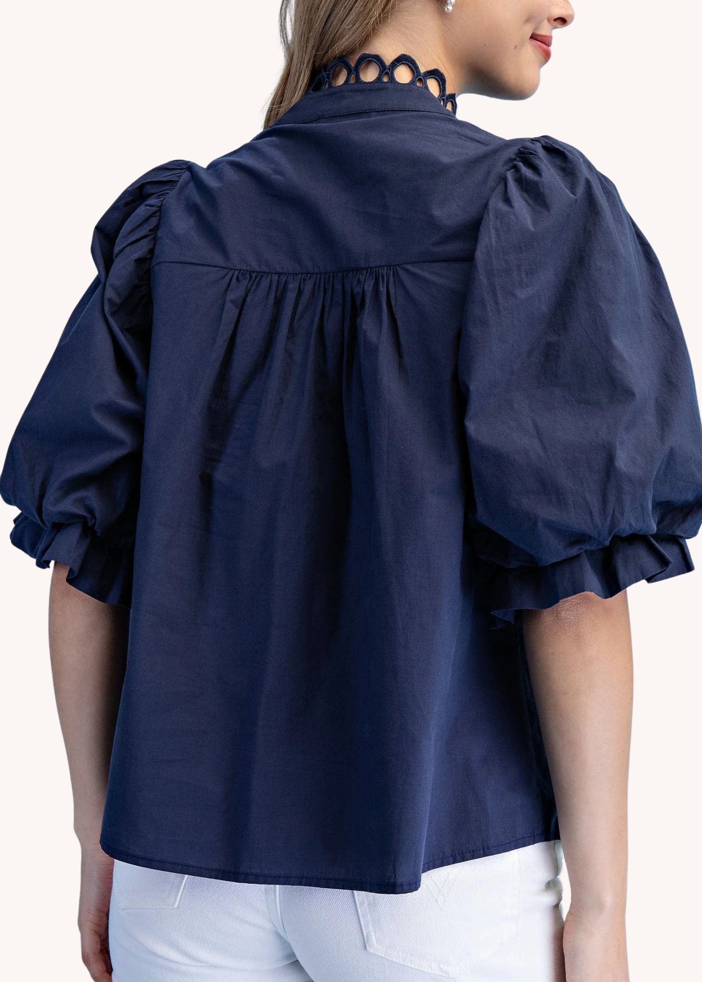 Marlena Puff Sleeve Top in Navy