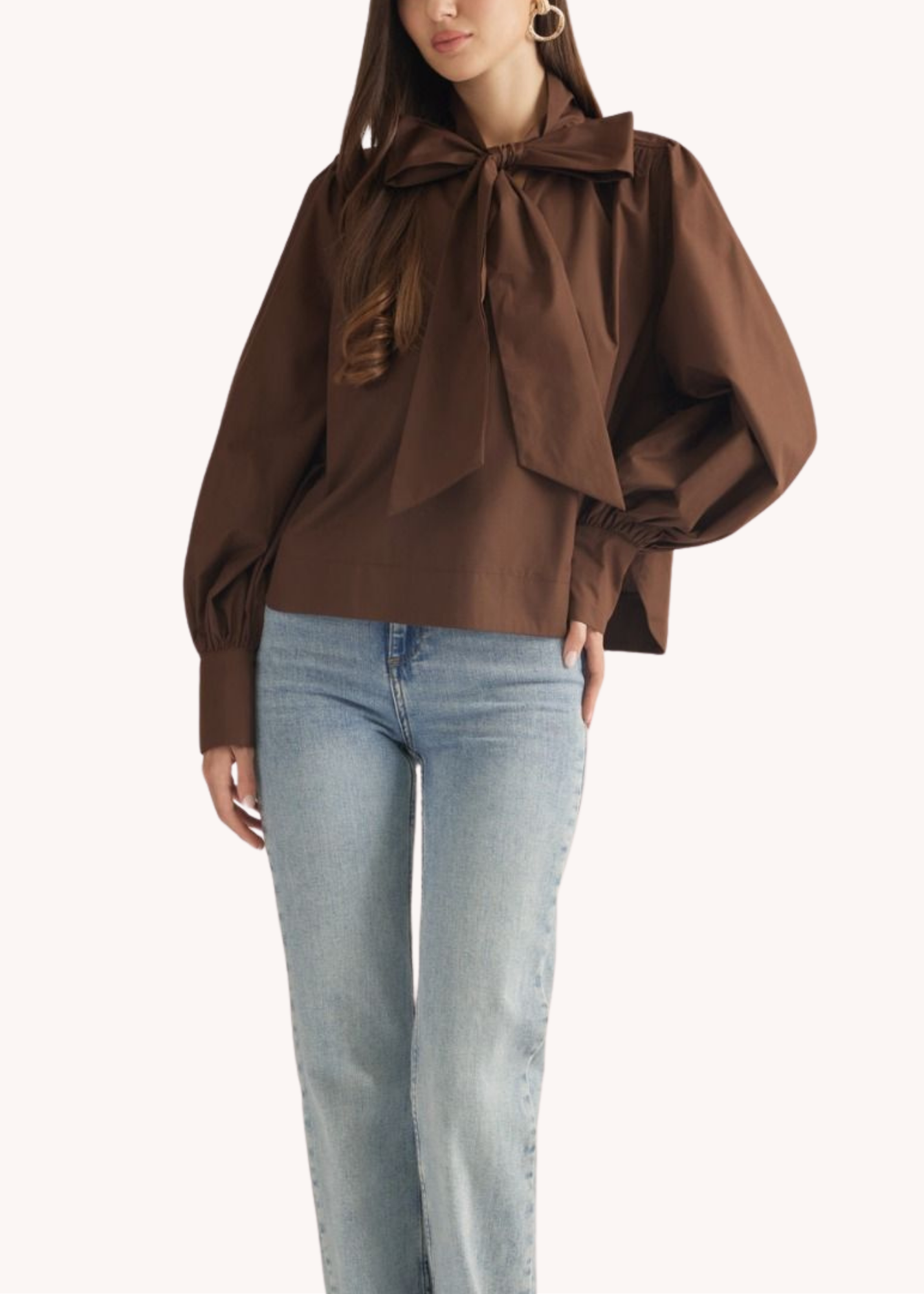 Dylan Cotton Neck Tie Top in Chocolate