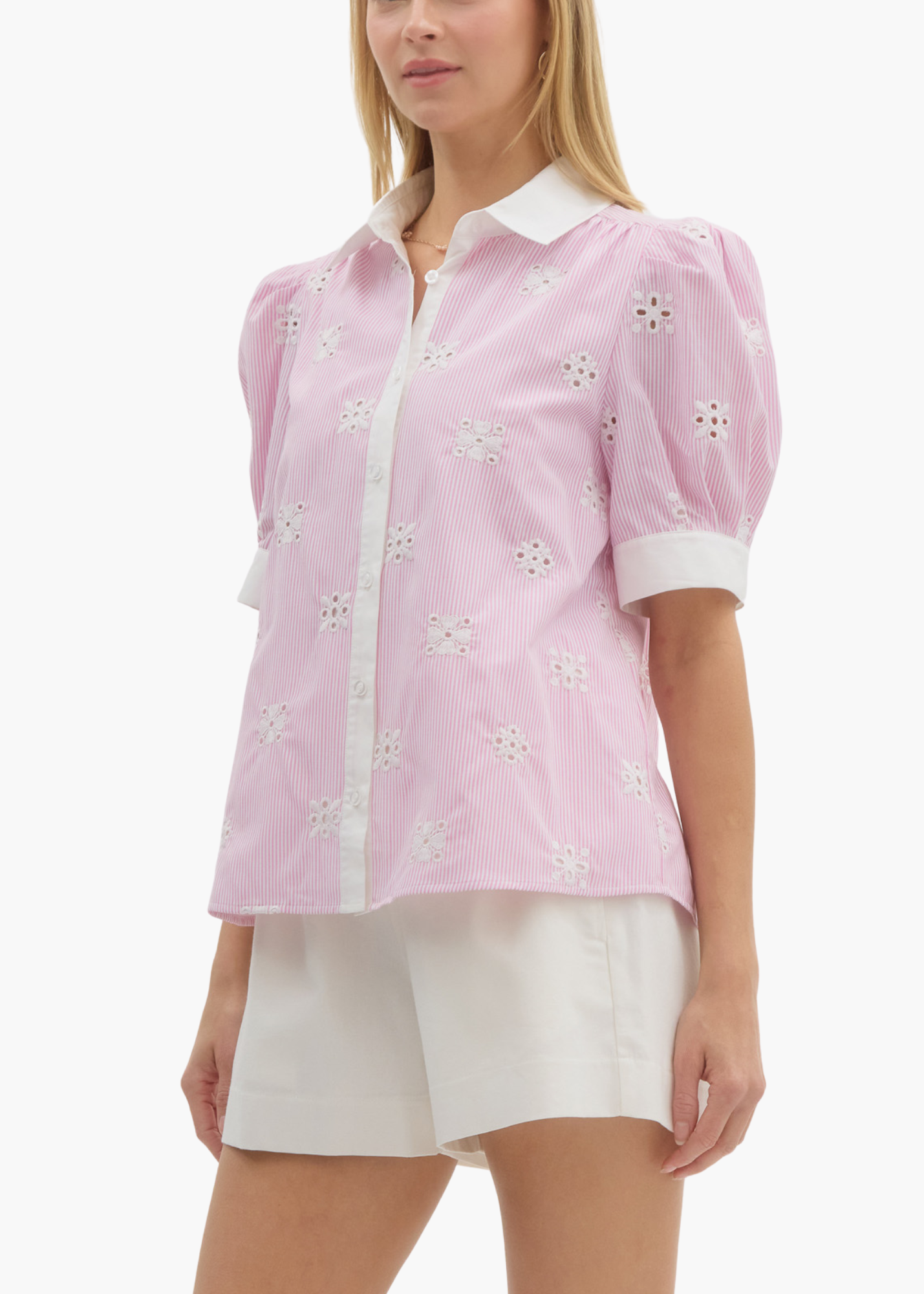 Tara Eyelet Top in Pink