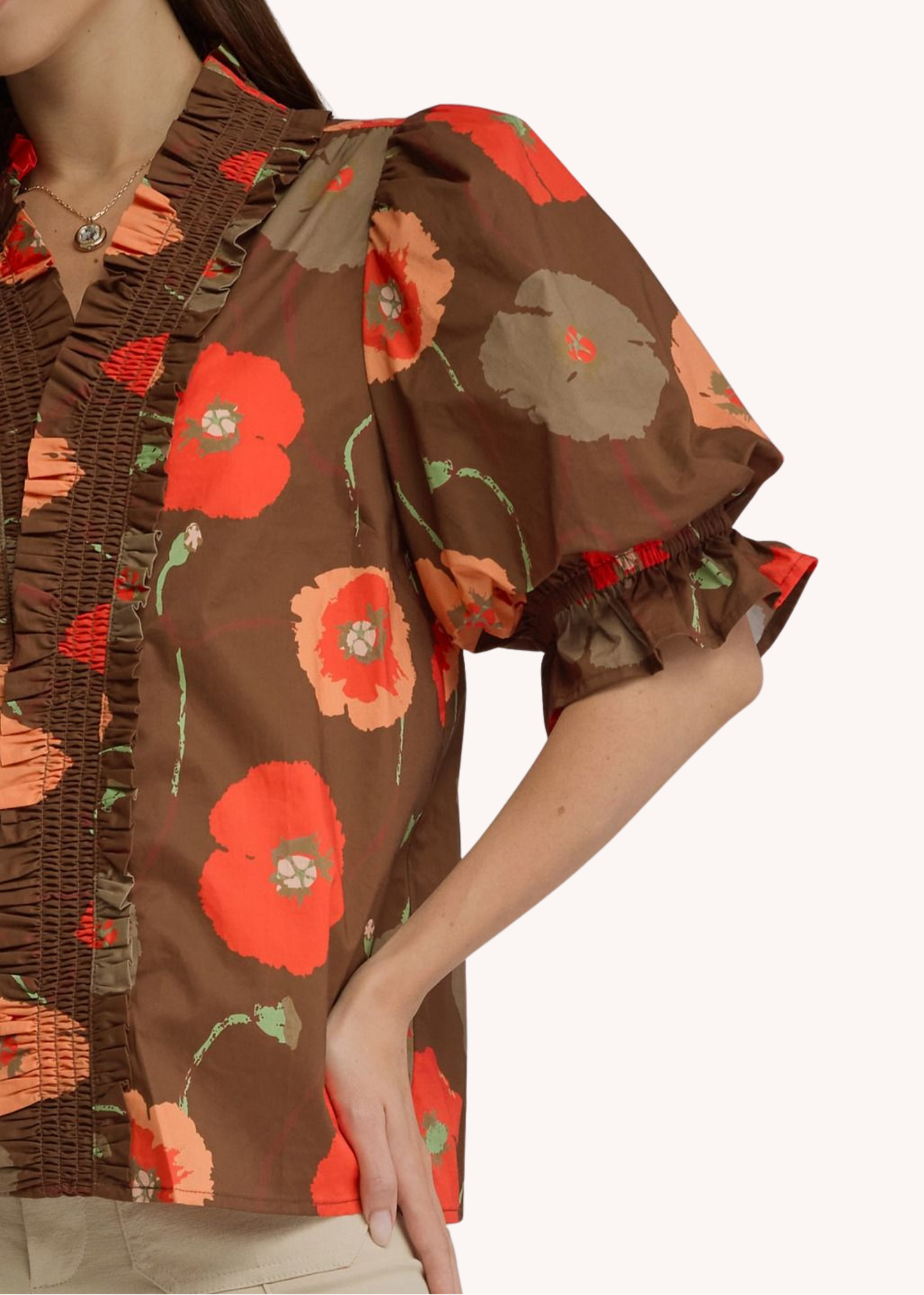 Poppy Cotton Top in Brown