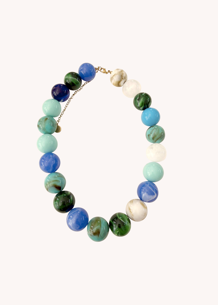 Dora Chunky Beaded Necklace in Blue Mix