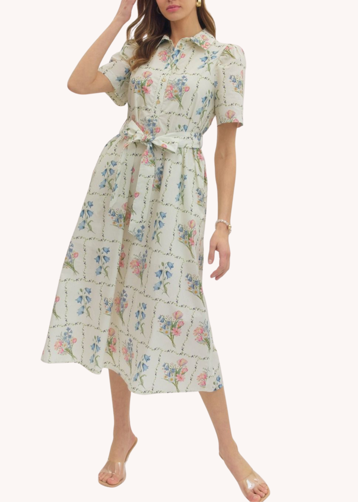 English Garden Midi Dress in Ecru