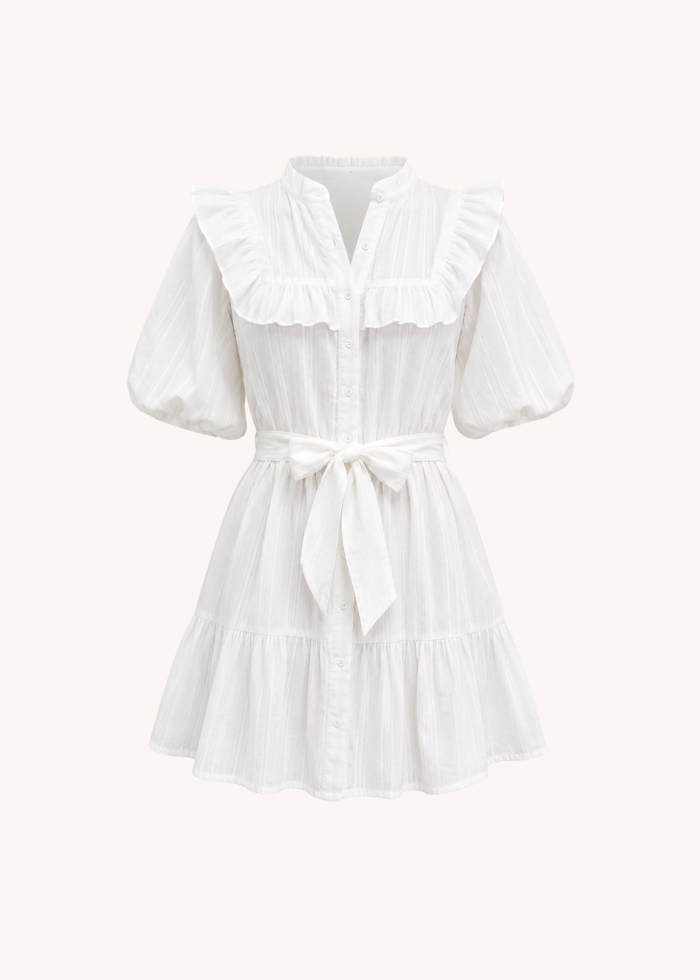 Ruffle Shoulder Cotton Mini Dress
