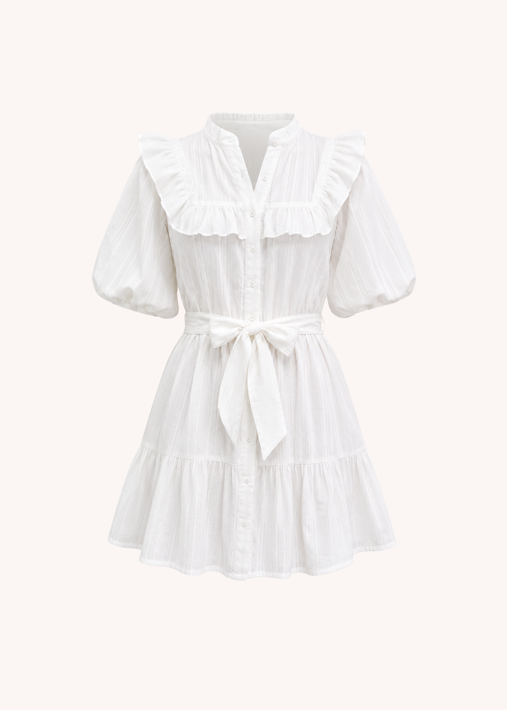 Ruffle Shoulder Cotton Mini Dress